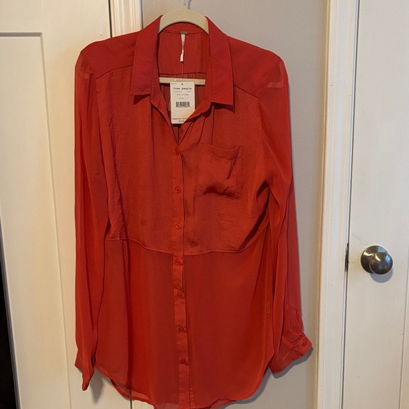 Free People Red Orange Blouse - Picture 1 of 4